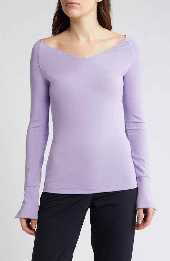 Shop Hugo Boss Long Sleeve Knit Top In Iris