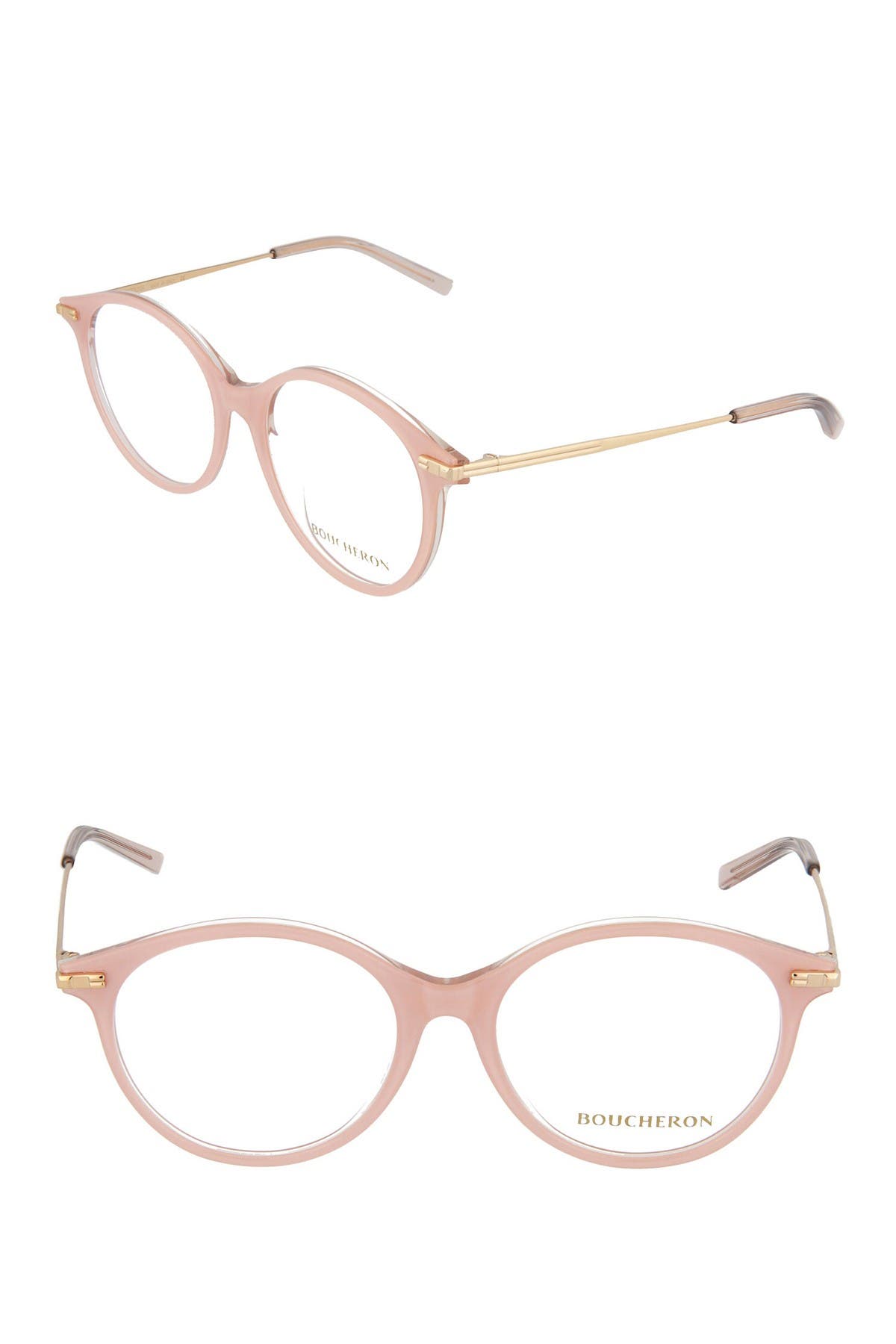 Boucheron 53mm Round Optical Frames In Nude Gold Transparent