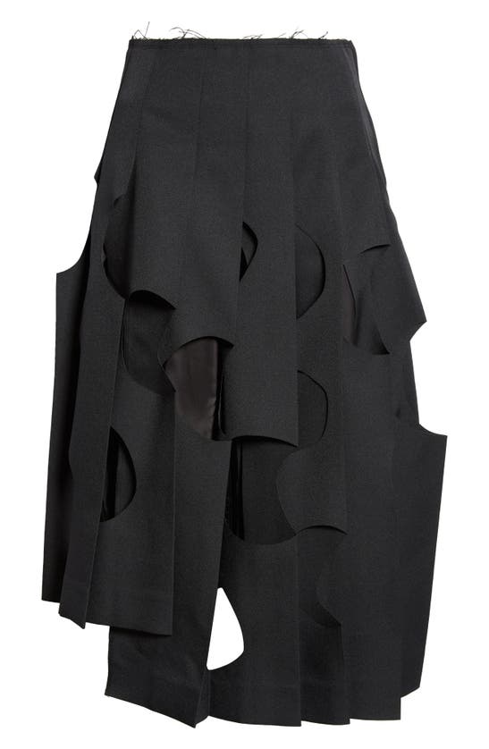 Shop Comme Des Garçons Pleated Cutout Twill Midi Skirt In Black