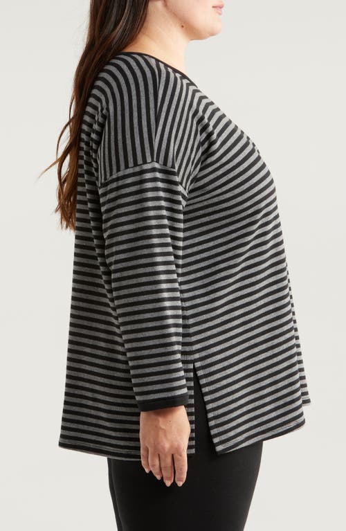 Eileen Fisher Stripe Long Sleeve Crewneck Top In Black