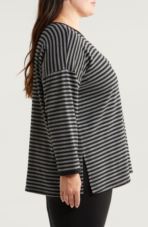 Shop Eileen Fisher Stripe Long Sleeve Top In Black/ash