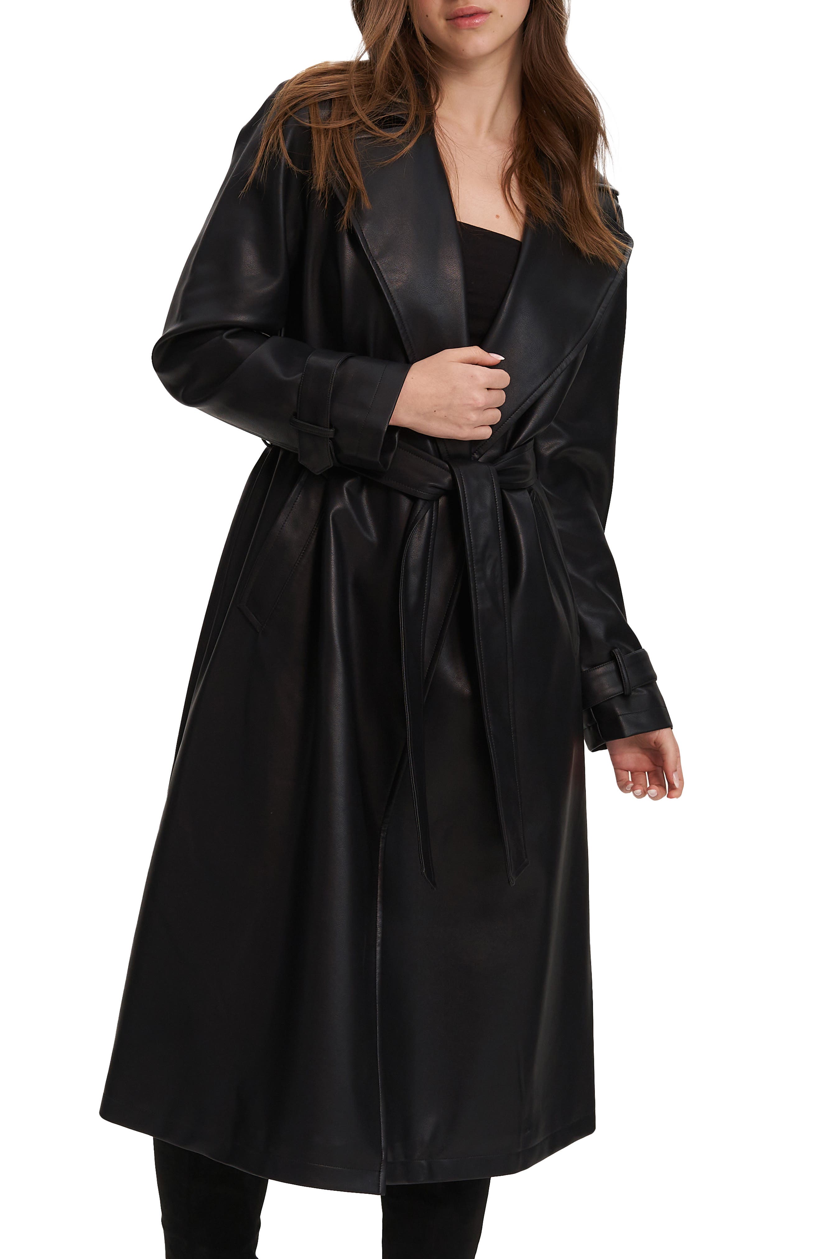 Women's Faux Leather Trench Coats 