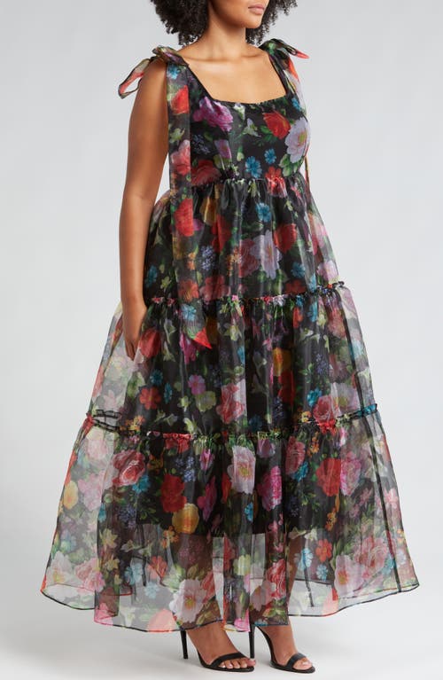 Shop Chelsea28 Floral Bow Shoulder Maxi Dress In Black Multi Floral