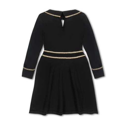 Shop Hope & Henry Baby Girls' Organic Ruffle Collar Sweater Dress, Infant In Black With Gold