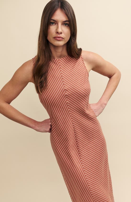 Nobody's Child Lia Stripe Linen Blend Midi Dress In Red