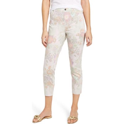 Hue Pastel Floral Denim Capri Leggings, White