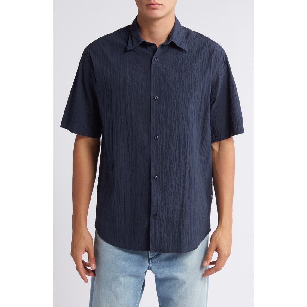 Nn07 Freddy 5721 Short Sleeve Seersucker Button-up Shirt In Blue