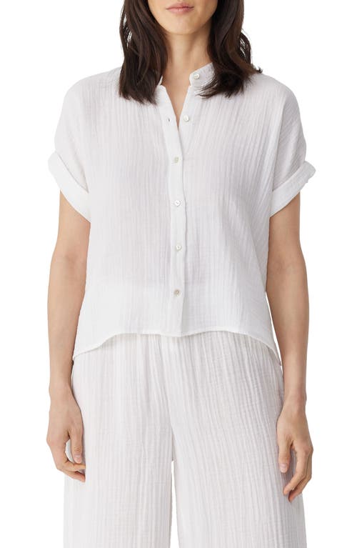Eileen Fisher Mandarin Collar Organic Cotton Shirt in White