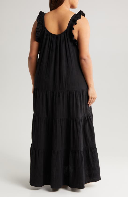 Shop Caslon (r) Ruffle Strap Maxi Dress In Black