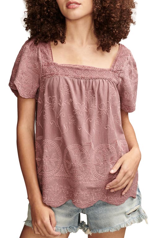 Lucky Brand Embroidered Flutter Sleeve Top Rose Brown at Nordstrom,