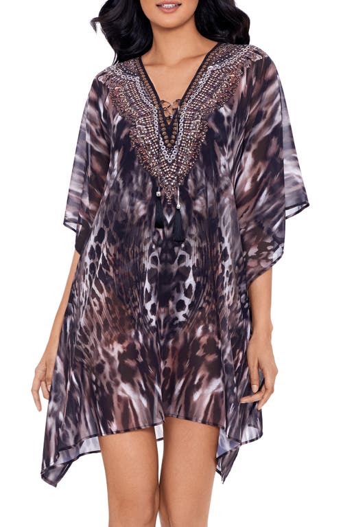 Miraclesuit Tempest Embellished Cover-Up Caftan in Black/Brown at Nordstrom