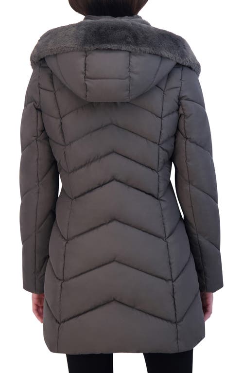 Laundry By Shelli Segal Faux Fur Trim Bibbed Puffer Jacket In Storm Grey