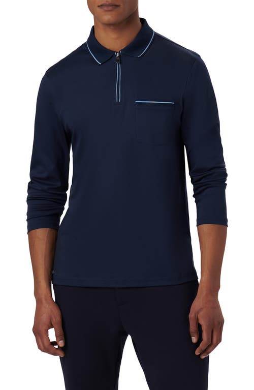 Bugatchi Long Sleeve Pocket Zip Polo at Nordstrom,