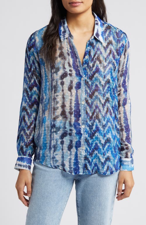 Brushstroke Print Button-Up Shirt in Patched Chevron Blue