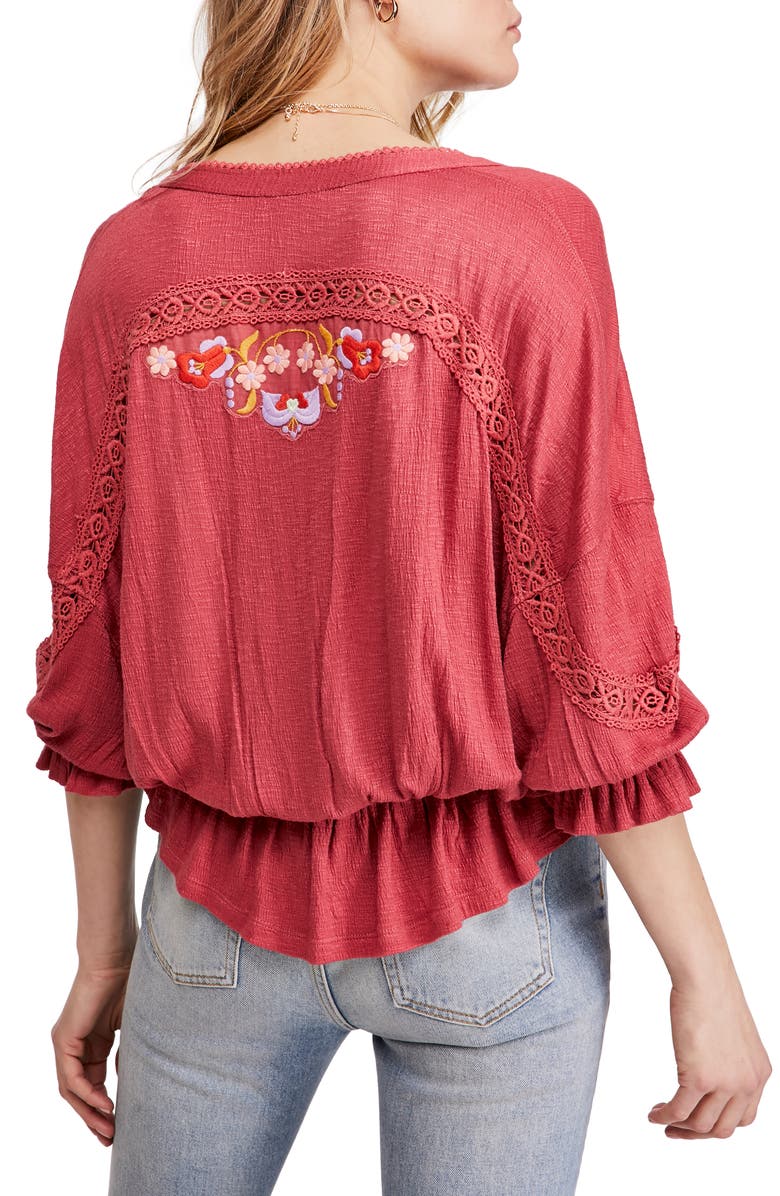  Serafina Embroidered Floral & Crochet Top, Alternate, color, WINE