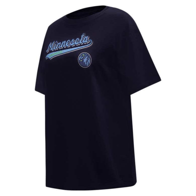 Pro Standard Navy Minnesota Timberwolves Script Boyfriend T-shirt In Navy