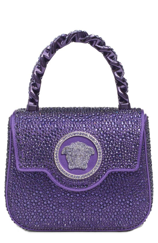 Versace Mini Crystal La Medusa Handbag In Dark Orchid-palladium
