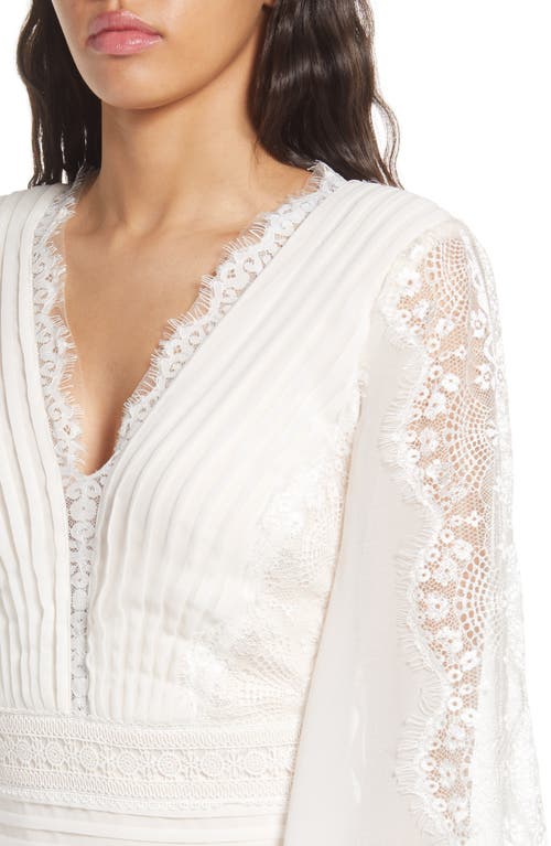 Tadashi Shoji Lace Pintuck Long Sleeve Midi Cocktail Dress In White/petal