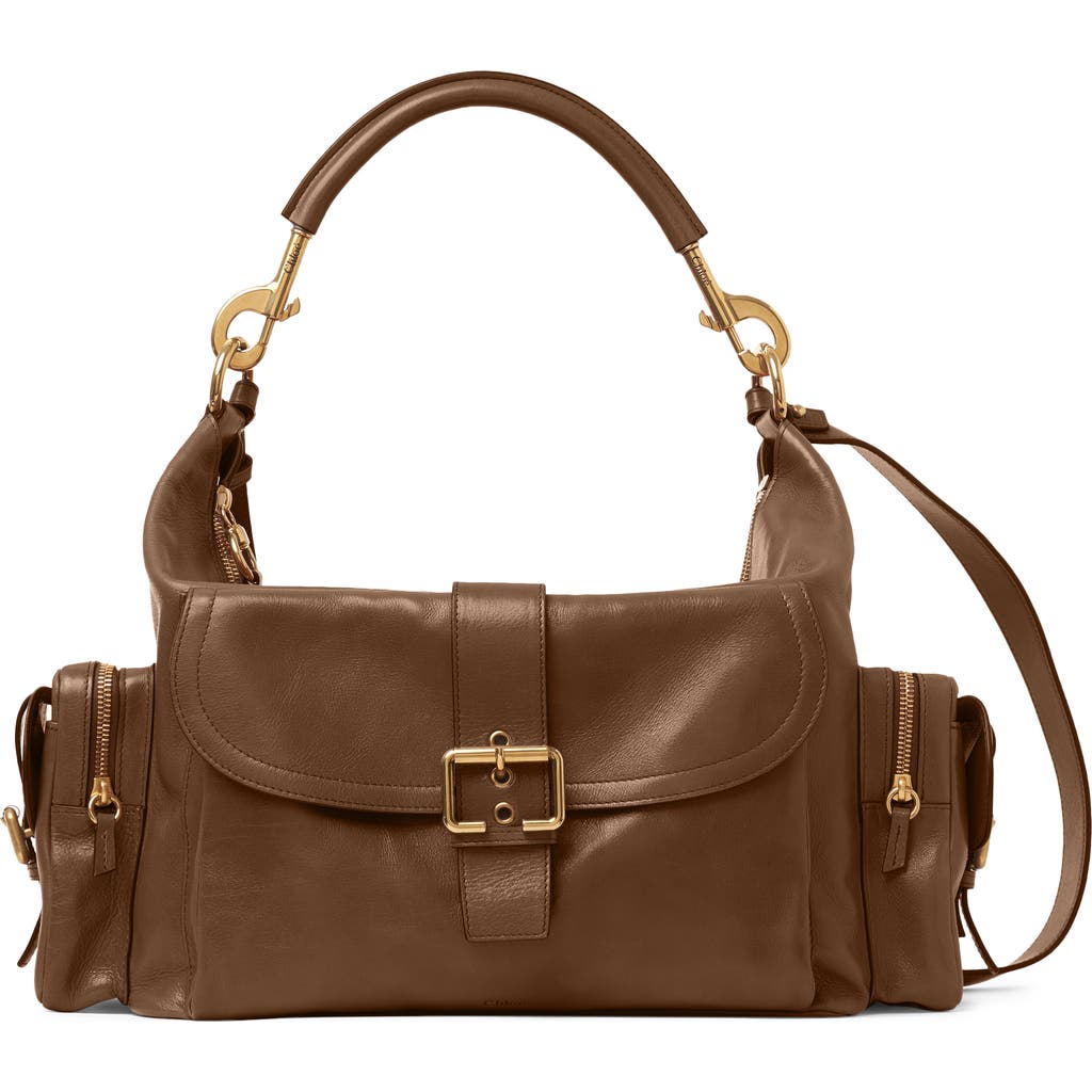 Chloé Camera Leather Top Handle Bag In Dark Khaki