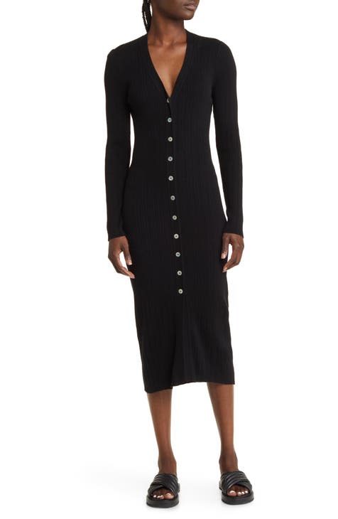 Lorraine Long Sleeve Variegated Rib Cotton Blend Dress
