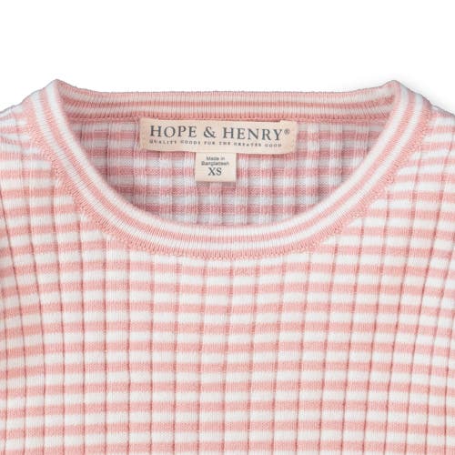 Hope & Henry Baby Girls' Rib Knit Sweater Top, Infant In White And Rose Mini Stripe