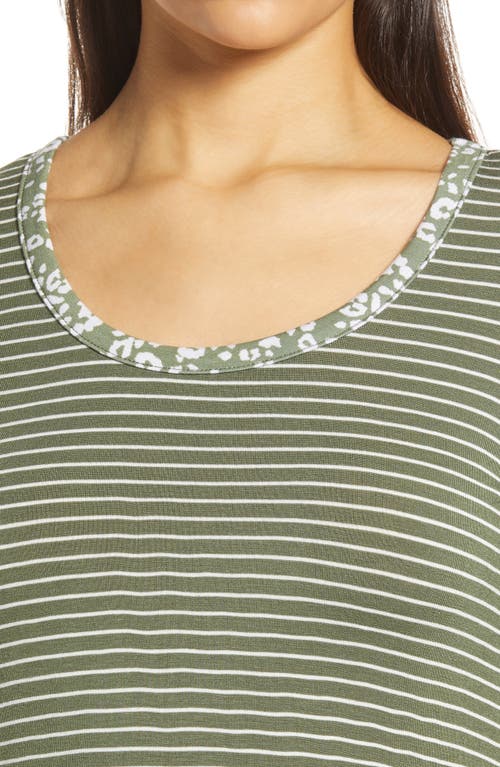 Loveappella Leopard Stripe Peplum Top In Olive/ivory