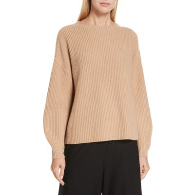 Eileen Fisher Crewneck Shaker Cashmere Sweater, Brown