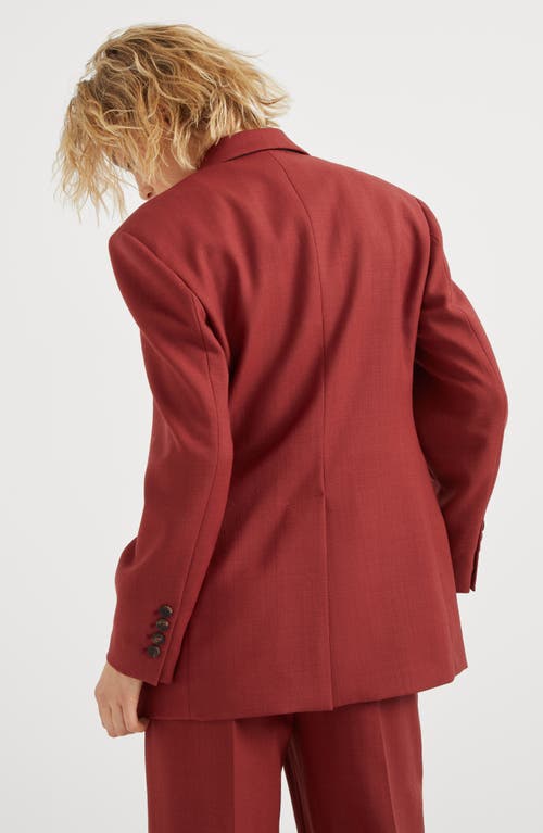 Shop Brunello Cucinelli Malfilé Virgin Wool Twill Blazer With Monili In Red