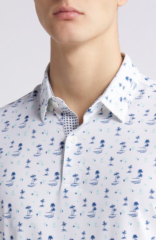 Mizzen + Main Mizzen+main Versa Trim Fit Print Performance Polo In White Cacti