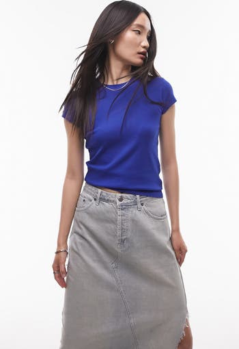 Cotton On Shrunken Pointelle Tee in Blue