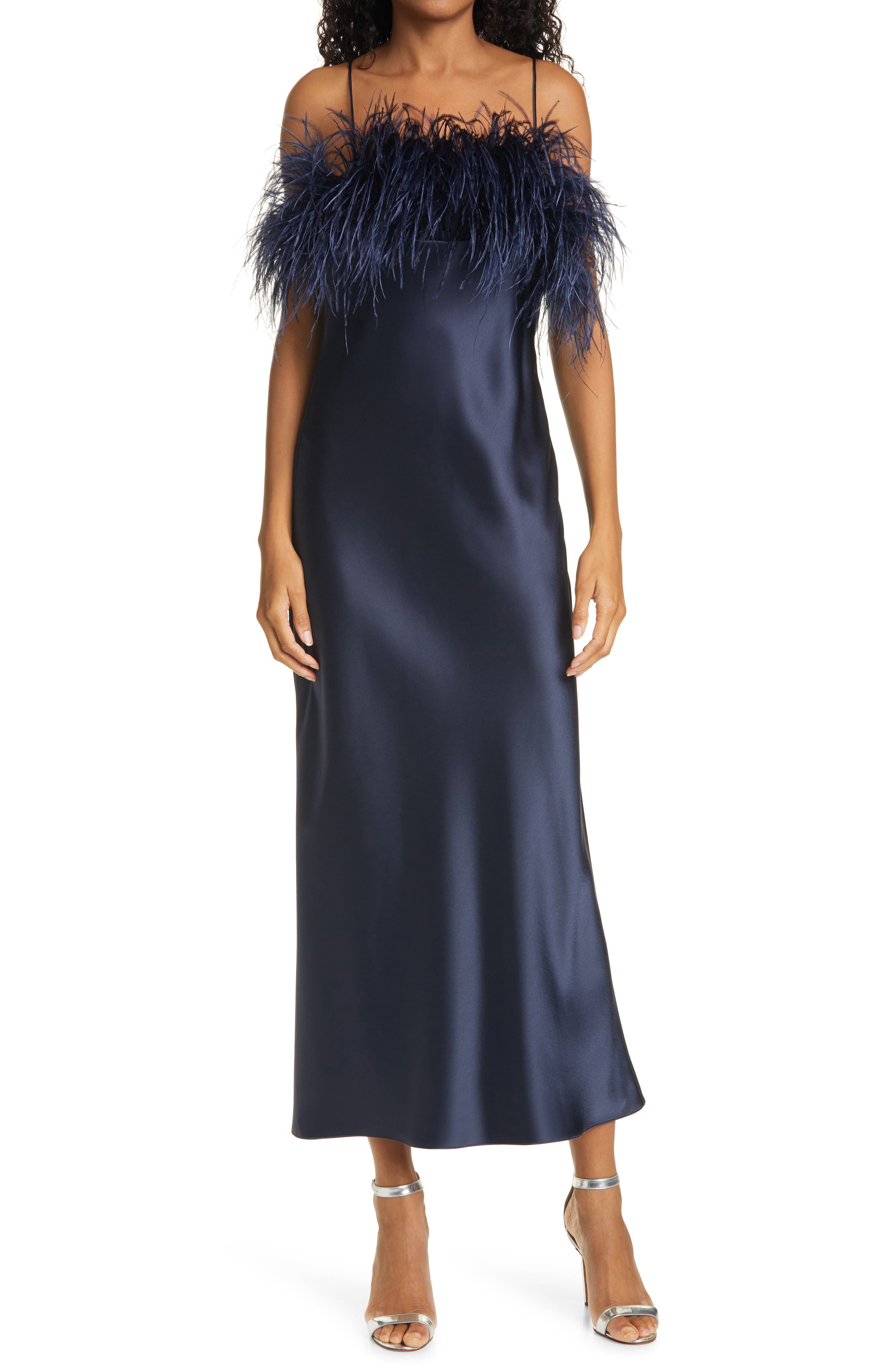 feather satin dress