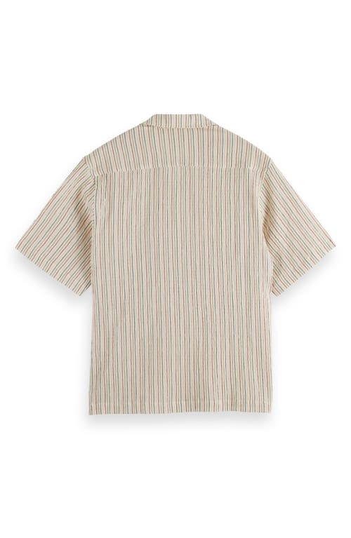 Shop Scotch & Soda Seersucker Stripe Camp Shirt In Medium Beige