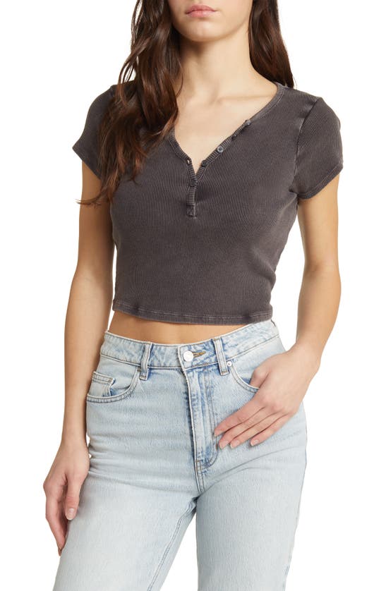 Pacsun Short Sleeve Rib Cotton Henley Top In Anthracite