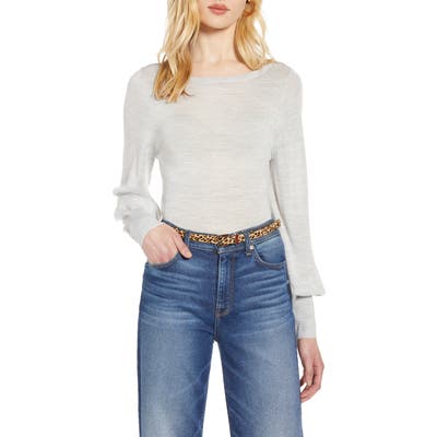 Halogen Bishop Sleeve Merino Wool Blend Sweater, Grey