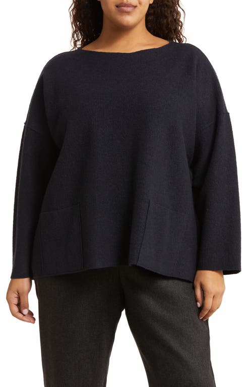 Eileen Fisher Bateau Neck Boiled Wool Sweater in Nocturne at Nordstrom, Size 1X