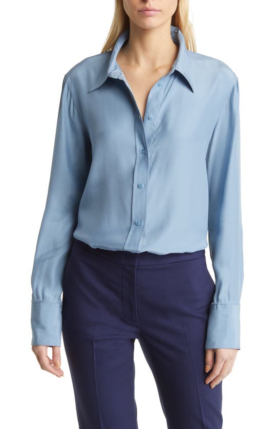 Argent Slim Silk Button-up Blouse In Slate Blue