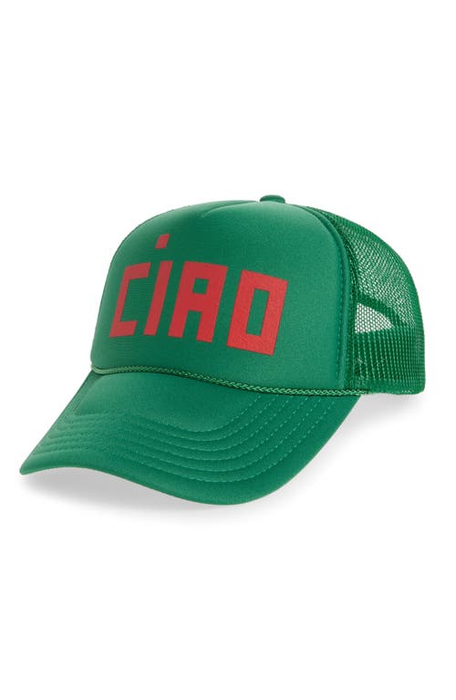 Clare V Ciao Trucker Hat In Green W/poppy Block Ciao