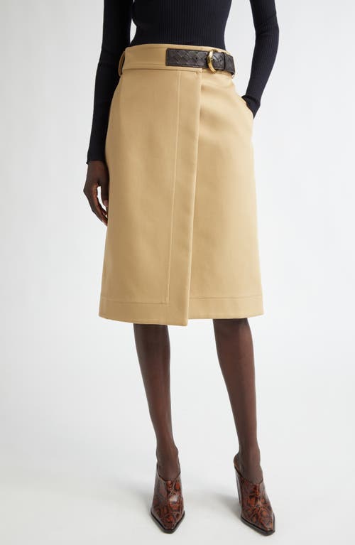 Shop Bottega Veneta Intrecciato Belted Cotton Canvas Skirt In Pale Oak