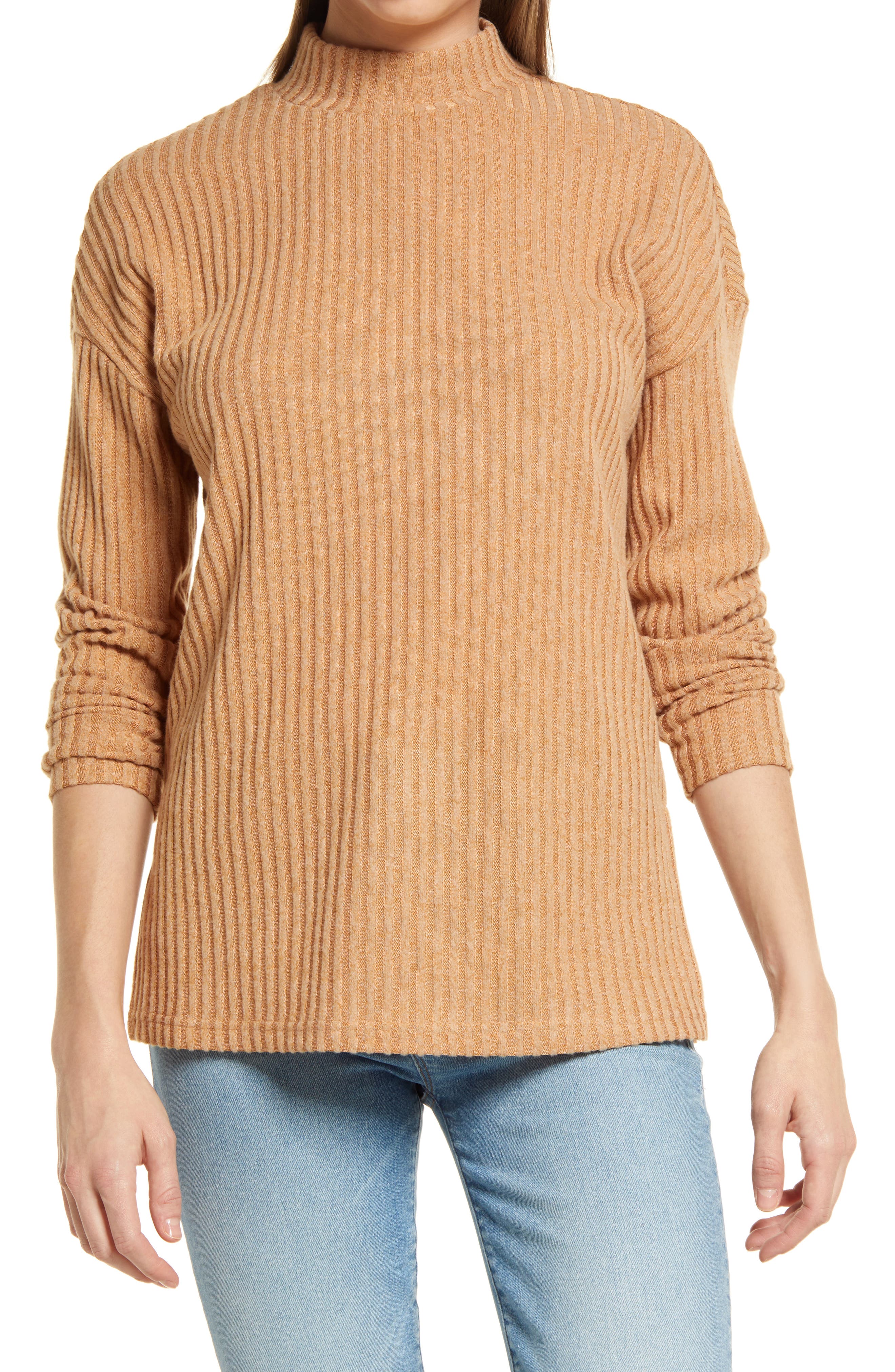 tan mock neck sweater