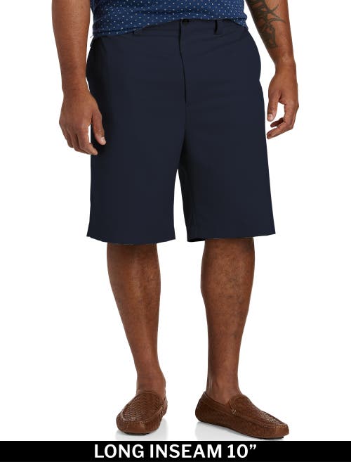 Oak Hill By Dxl Waist-relaxer Microfiber Shorts In Navy