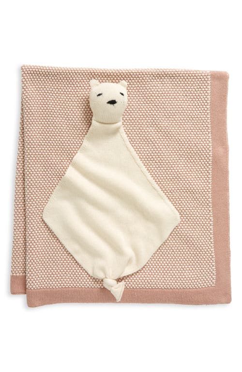 Pink Lemonade Bunny Organic Cotton Baby Blanket & Bear Lovey Set In Pale Pink