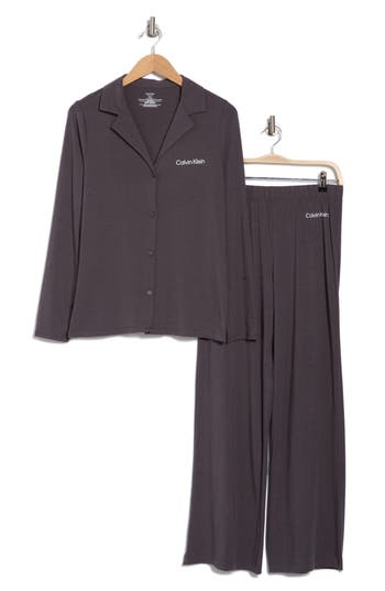 Calvin Klein Logo Long Pajamas In 5dg Ashford Gre