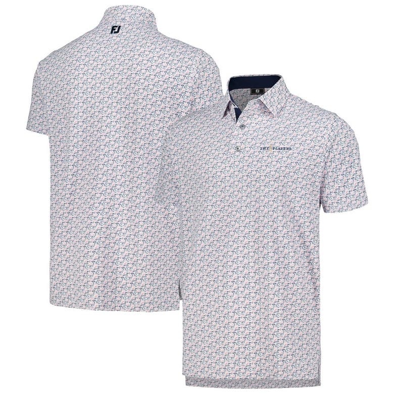 Footjoy White The Players Golf Course Doodle Stretch Pique Polo