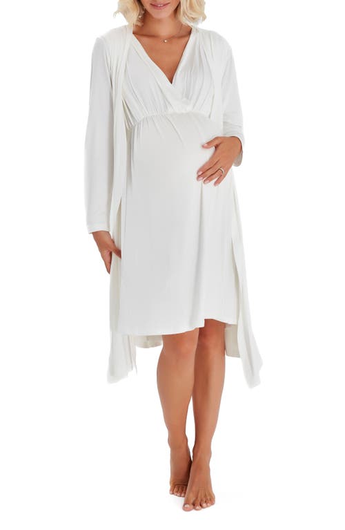 Maternity/Nursing Nightgown & Robe Set in Ecru