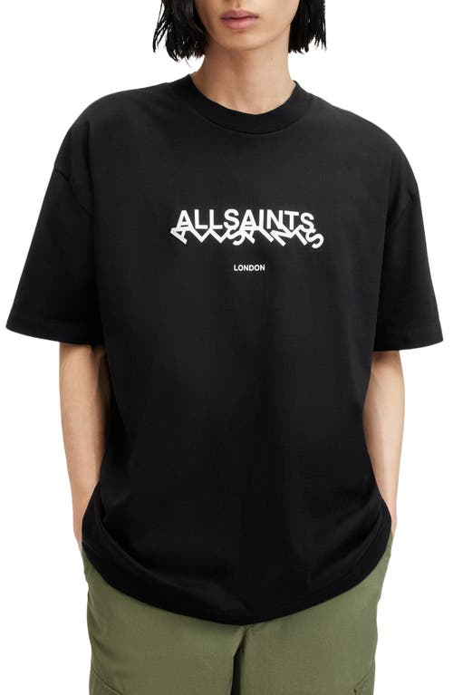 AllSaints Slanted Logo Graphic T-Shirt Jet Black at Nordstrom,