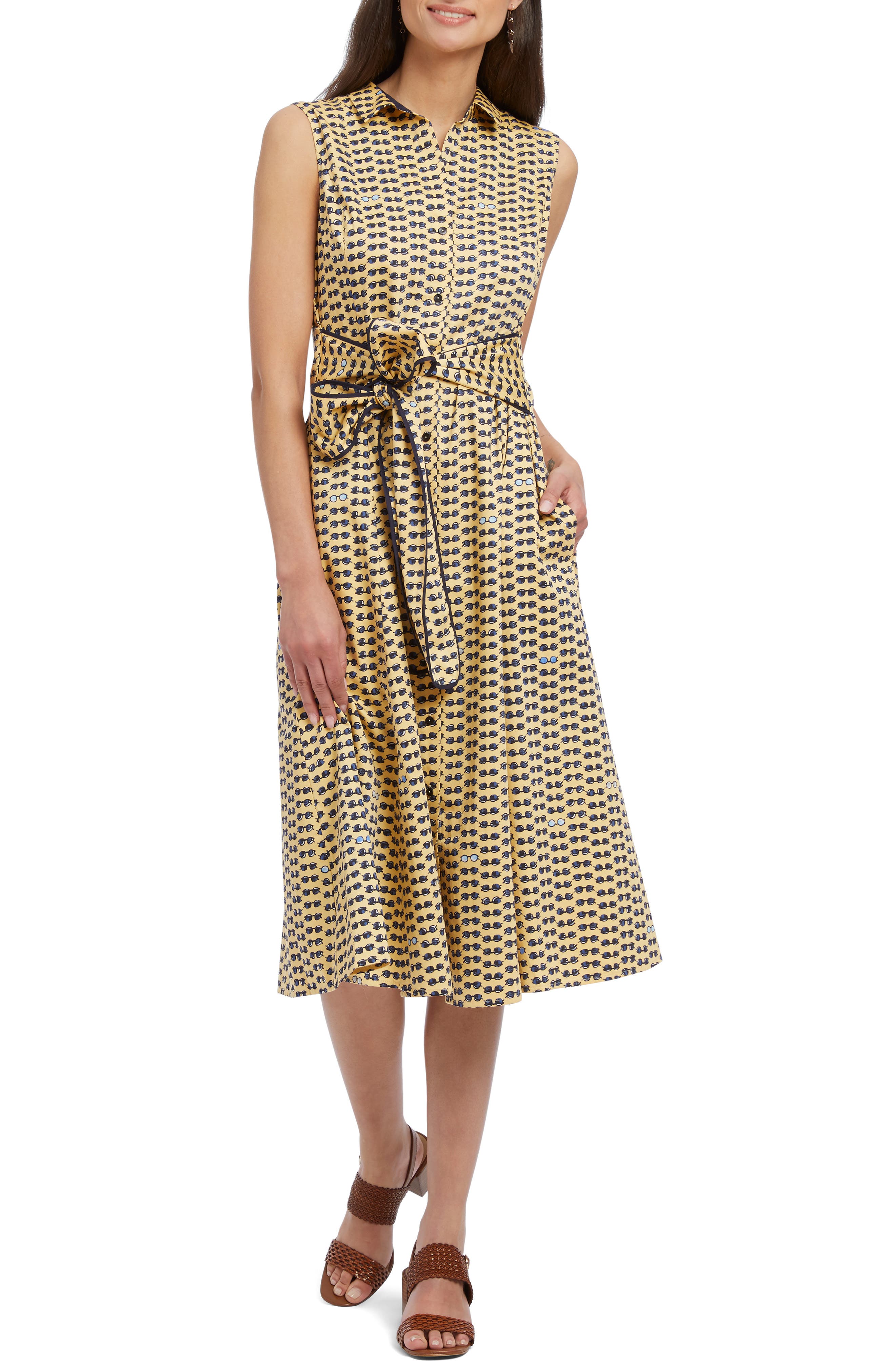 Petite Nic+Zoe Sunnies Sleeveless Tie Waist Shirtdress, Yellow