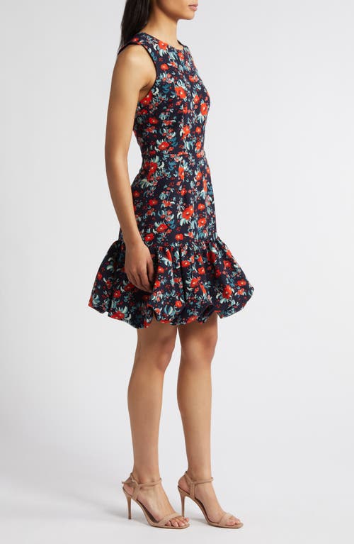 Shop Chelsea28 Bubble Hem Sleeveless Dress In Navy- Red Gestural Floral