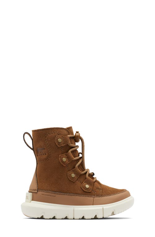 Shop Sorel Kids' Explorer Waterproof Boot In Velvet Tan/chalk