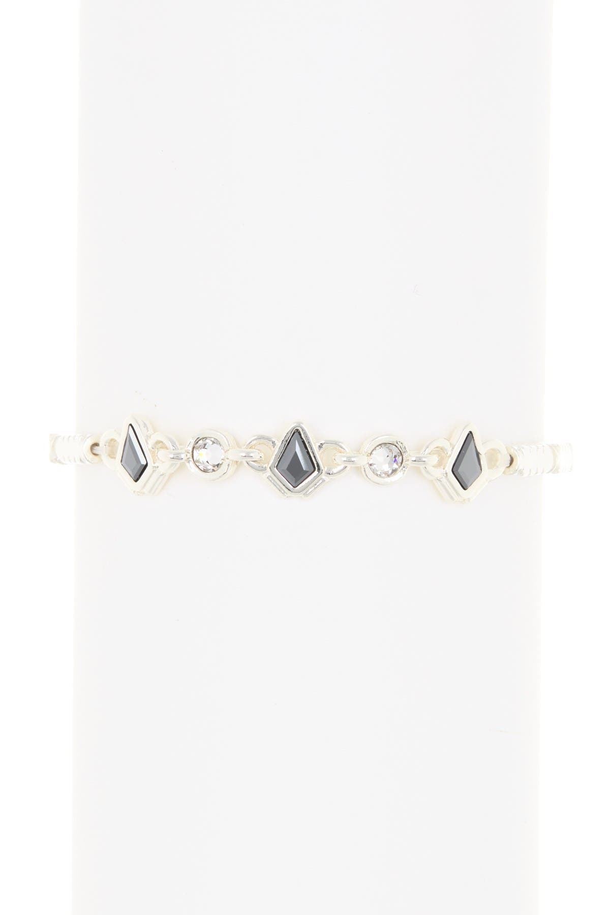 Alex And Ani Crystal And Black Diamond Stretch Bracelet In Shny Slvr