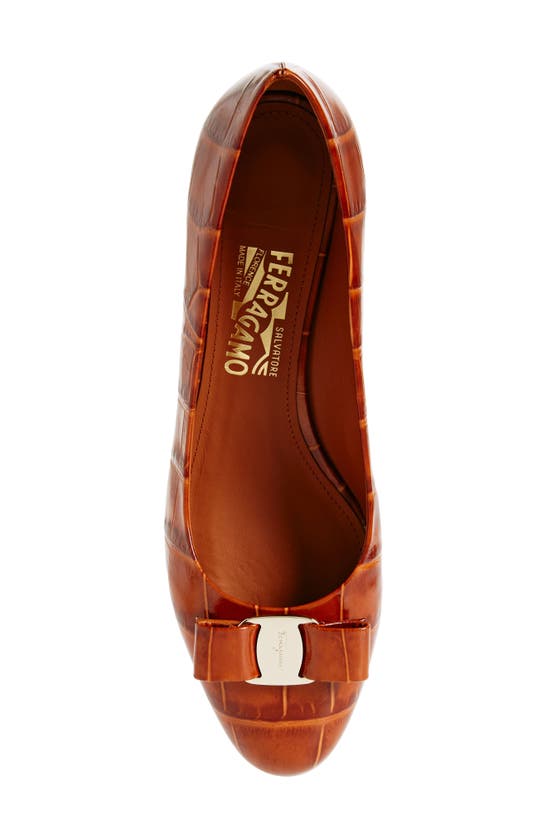 Shop Ferragamo Vara Croc Embossed Leather Pump In Cognac